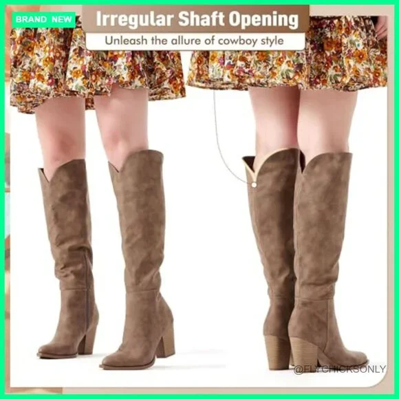 Knee High Boots with Chunky Heel Pointed Toe Western Style - Picture 3 of 7